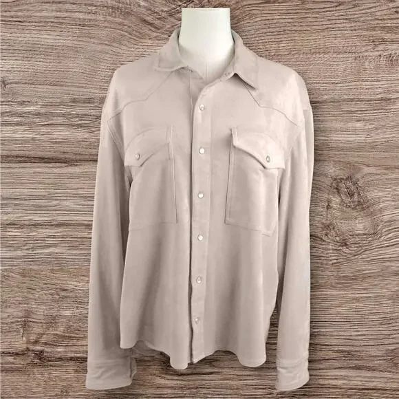 Evereve Arli Faux Suede Pearl Snap Front Shirt Minimal Western - Picture 3 of 9